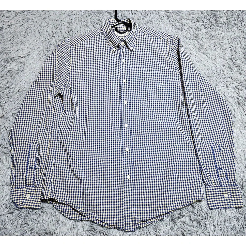 J Crew Button Down Shirt Mens Medium Secret Wash Cotton Yellow Blue Gingham J.‎